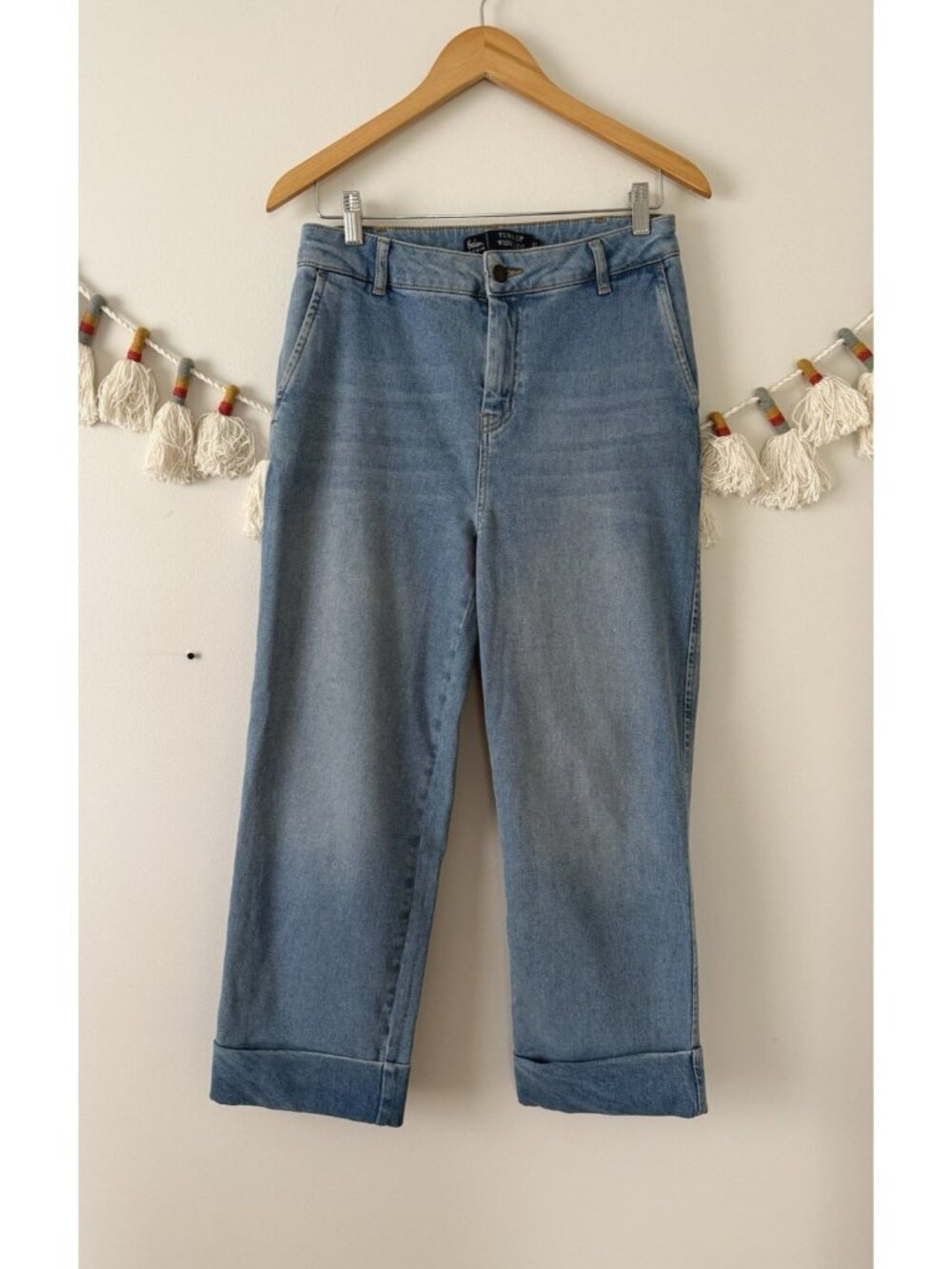 Boden Denim Turn Up Wide Leg Light Wash Cuff Hem Crop Jeans Denim Preppy Boho 6